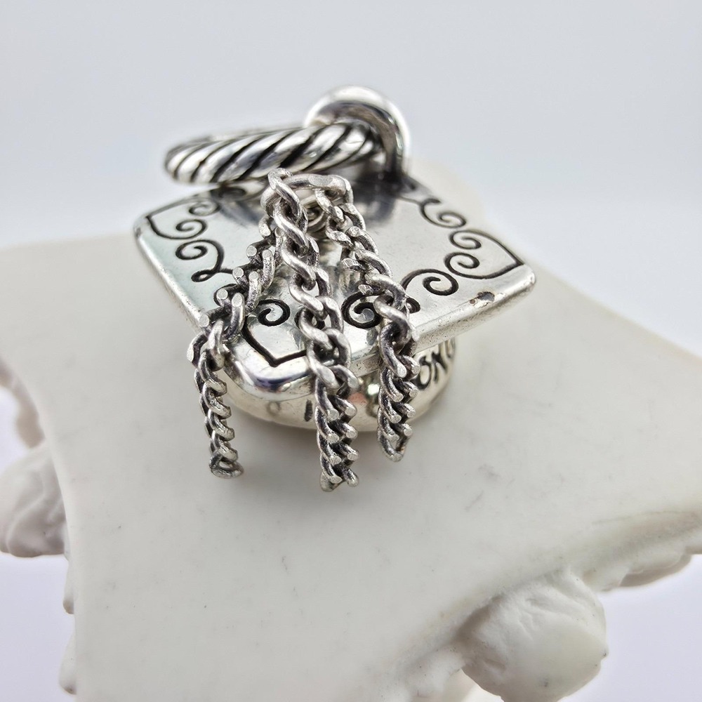BRIGHTON 'Congrats!' Charm Graduation Cap Dangle Etched Silver Plate FREE $HIP!! - Picture 4 of 12